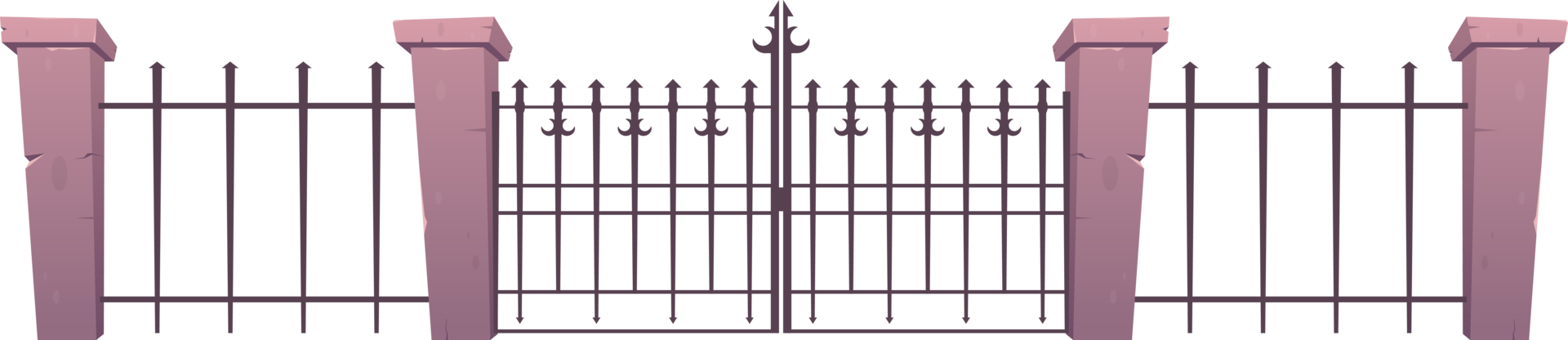 Entry fence made from steel and concrete in cartoon style png