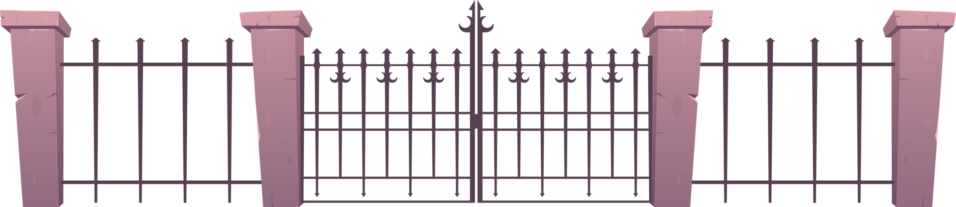 Entry fence made from steel and concrete in cartoon style png