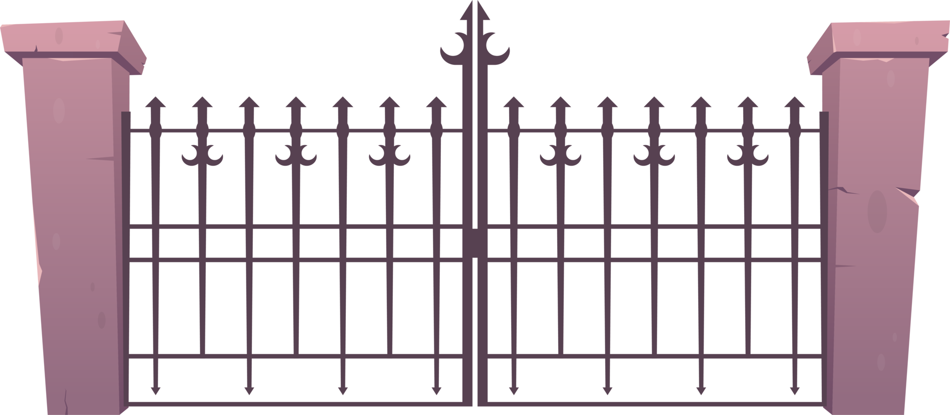 Entry fence made from steel and concrete in cartoon style png