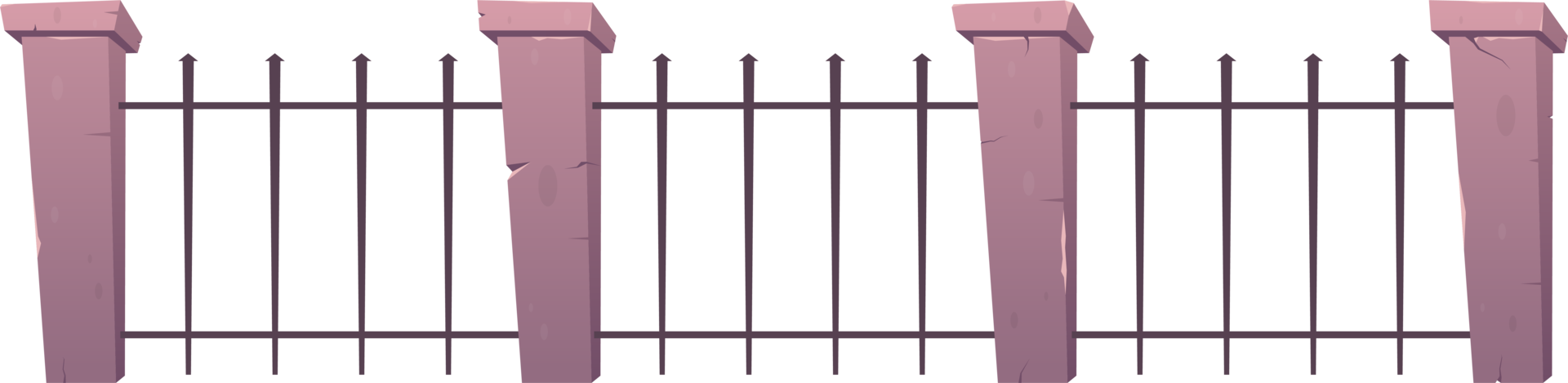 Entry fence made from steel and concrete in cartoon style png