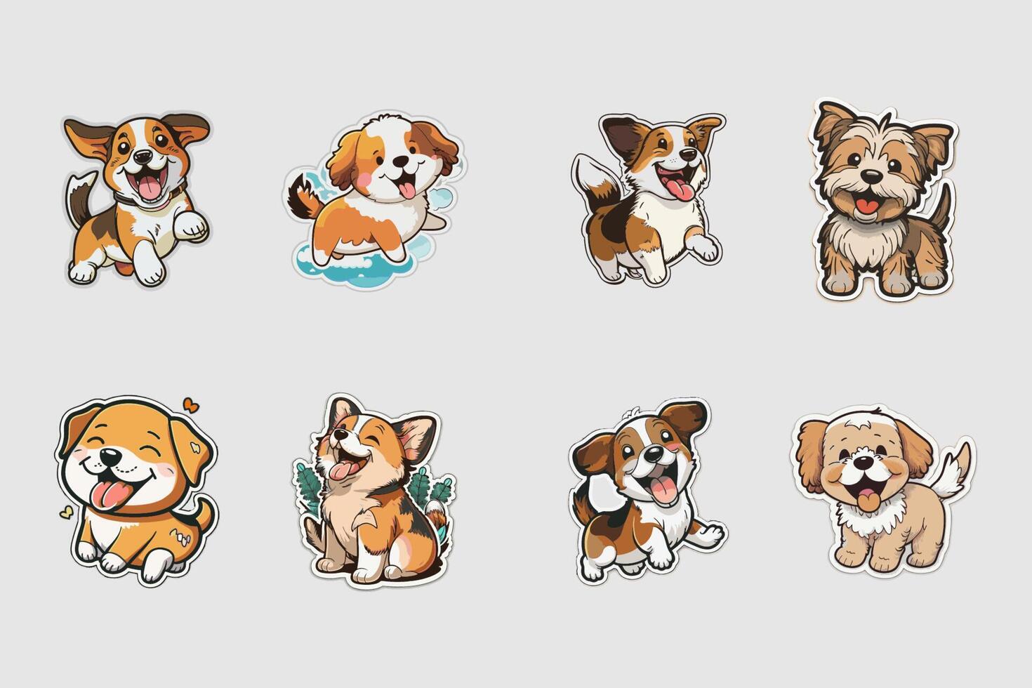 set of cute happy dog sticker cartoon style 21847734 Vector Art at ...