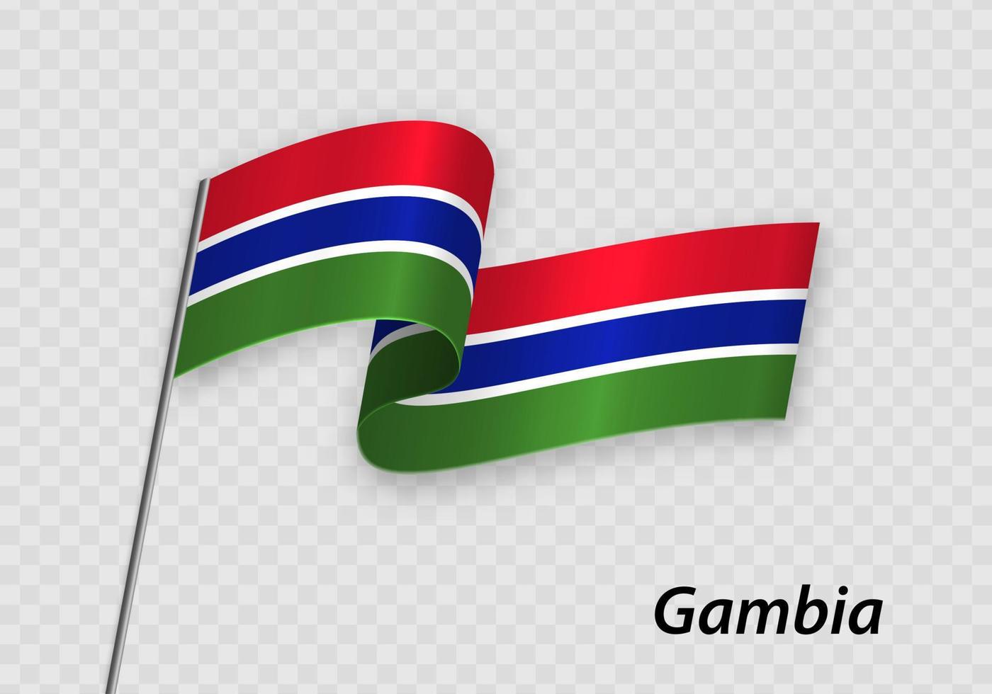 Waving flag of Gambia on flagpole. Template for independence day vector