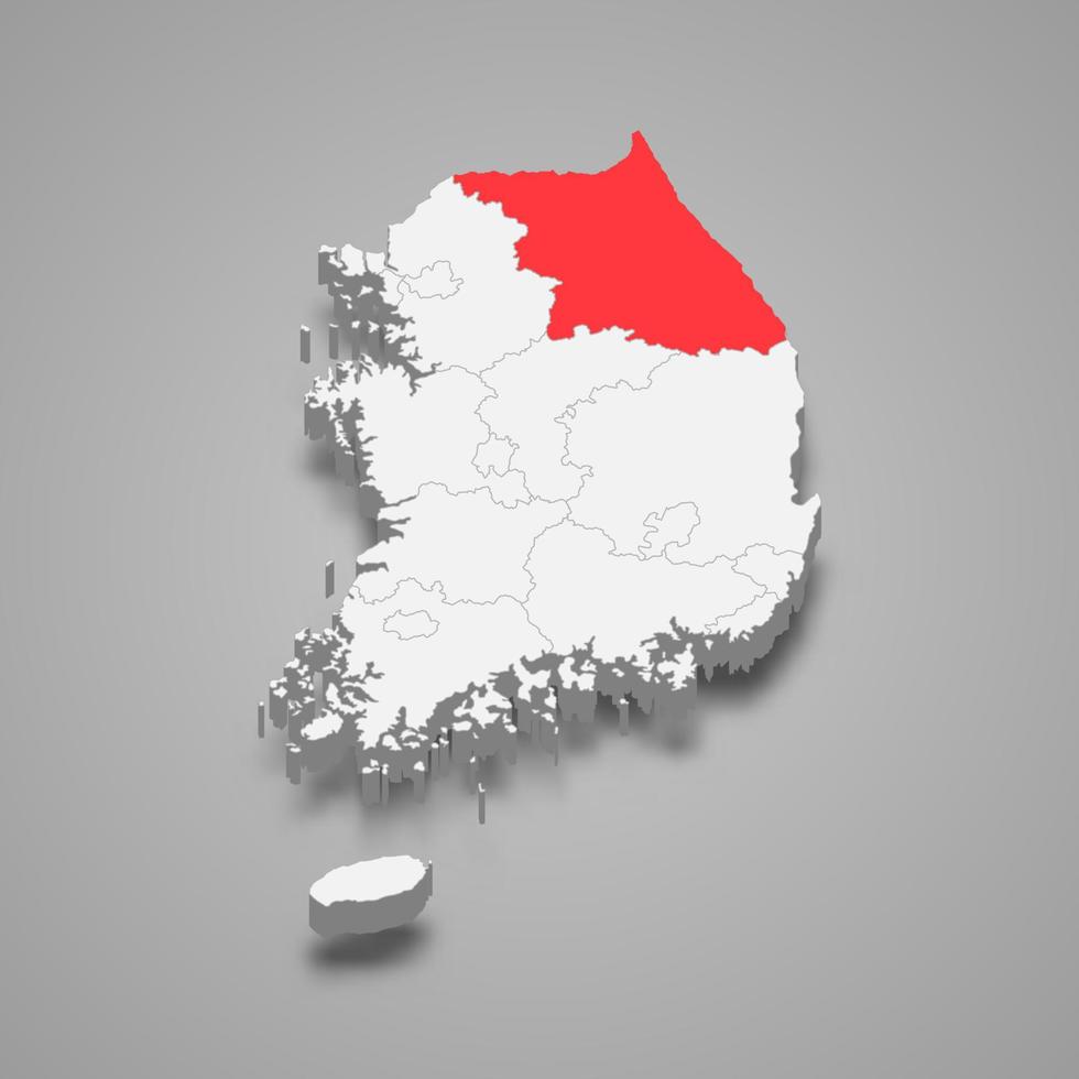 gangwon región ubicación dentro sur Corea 3d isométrica mapa vector