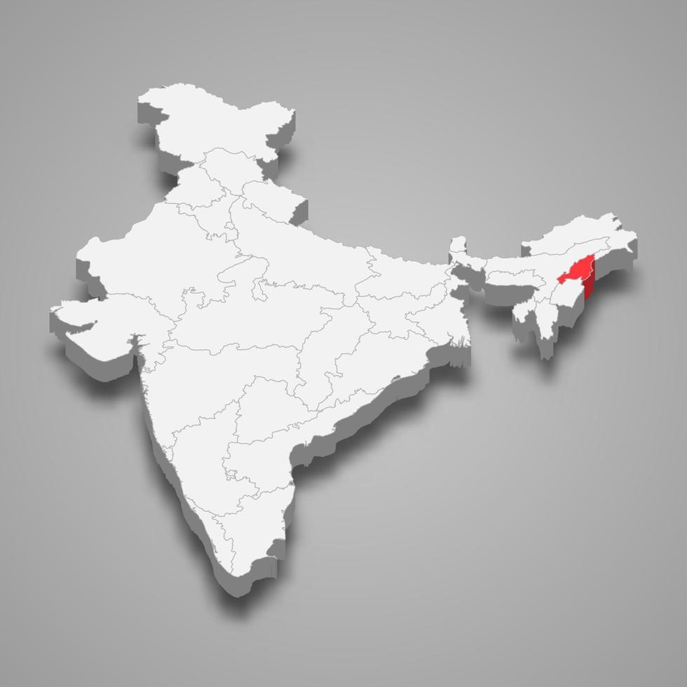 Nagaland state location within India 3d map vector