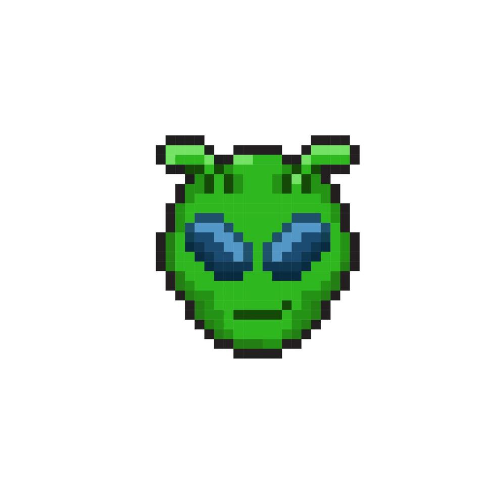 green alien head in pixel art style vector