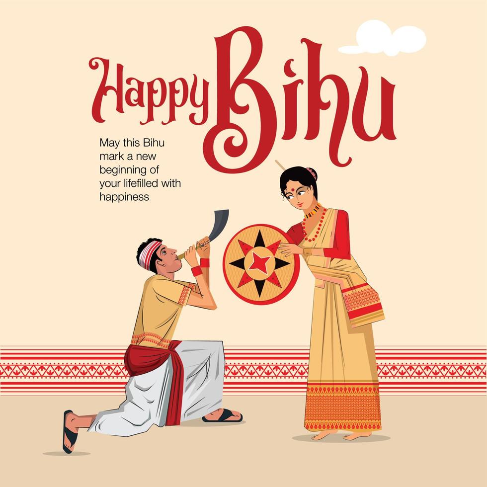 IVector llustration Of Assamese New Year Bihu Happy Bihu. Harvest Festival Of Assam vector