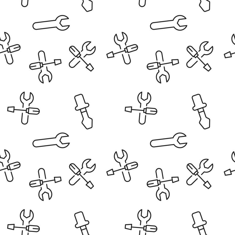 Monochrome vector seamless pattern of wrench, cogwheel for web sites and polygraphy