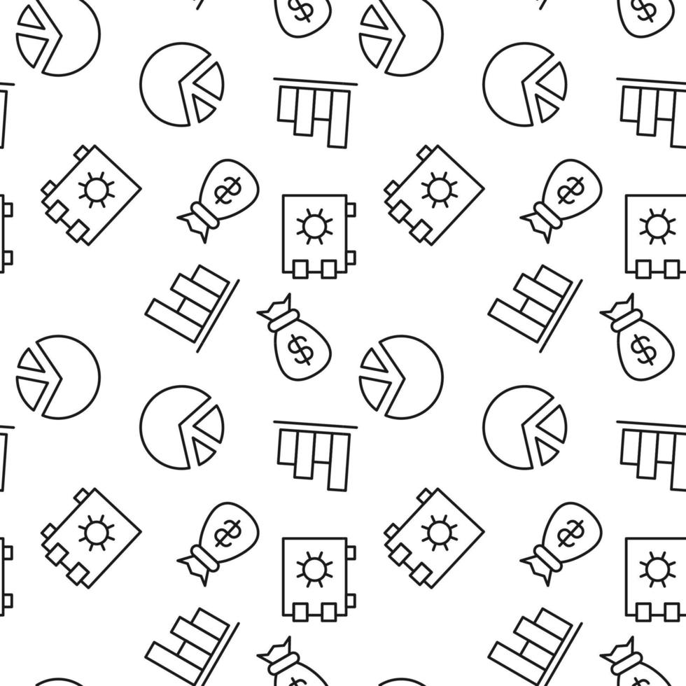 Seamless vector monochrome pattern of money bag, pie chart, safe for covers, shops, wrappers, sites, apps