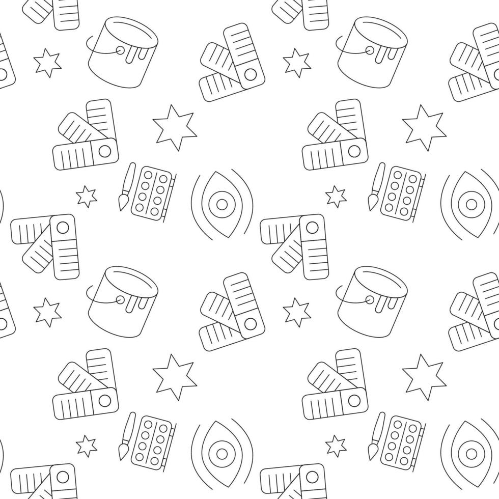 Vector seamless pattern of dye, color palette, stars, eye is made of various element