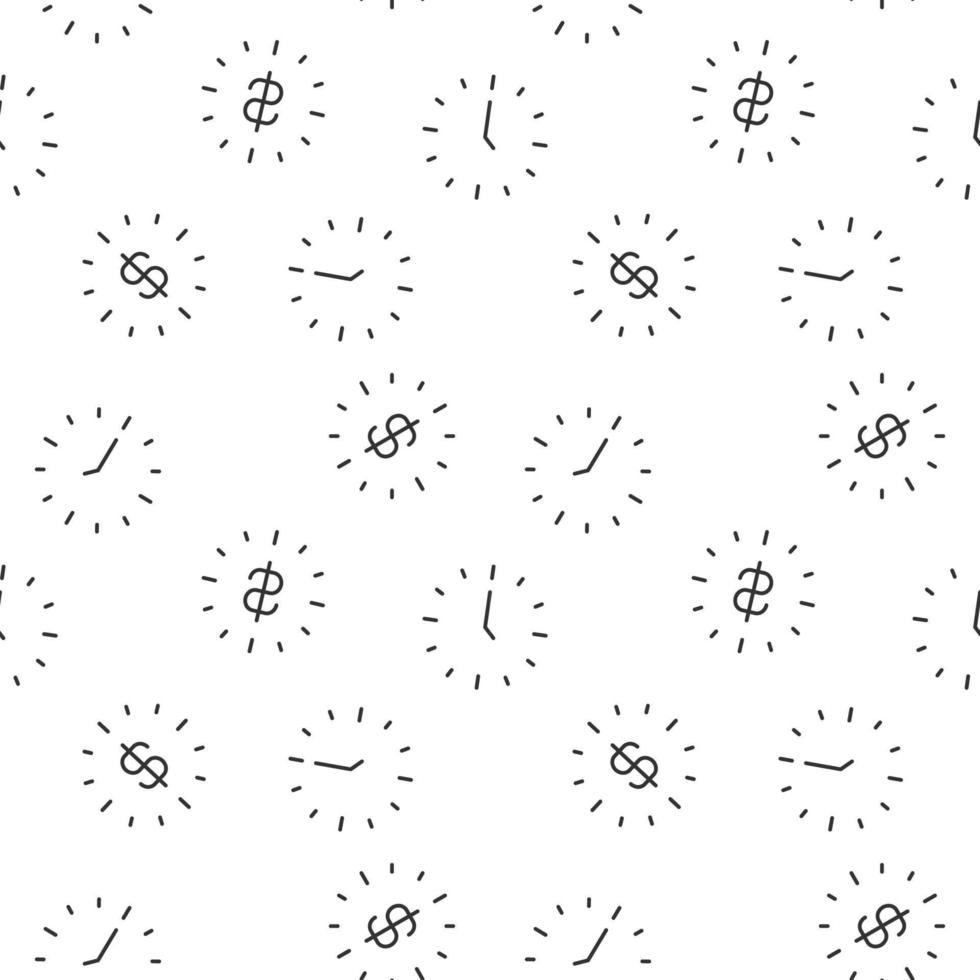 Seamless vector monochrome pattern of clock and clock with dollar inside for covers, shops, wrappers, sites, apps