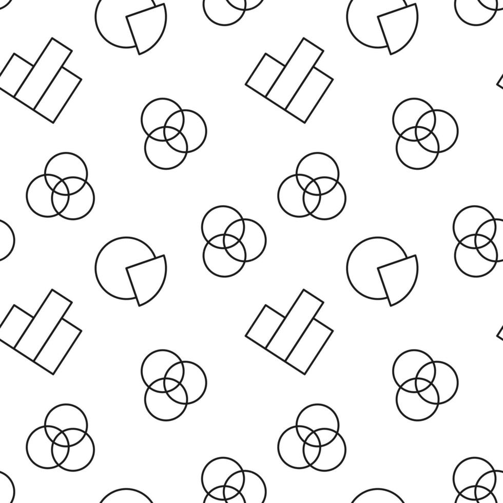 Seamless pattern of progress bar, pie chart, intersected circles is made of line icons vector