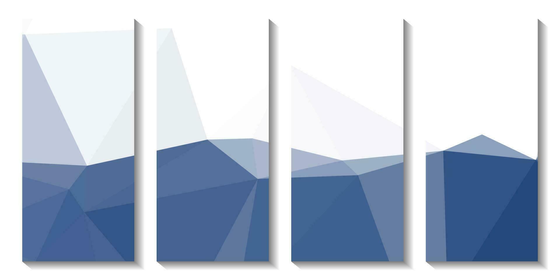 A set of brochures with a blue and white background with a triangle design. vector