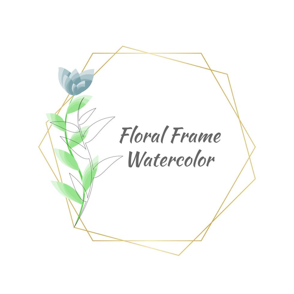 Luxury Floral Frame watercolor with golden frame. Vector Illustration