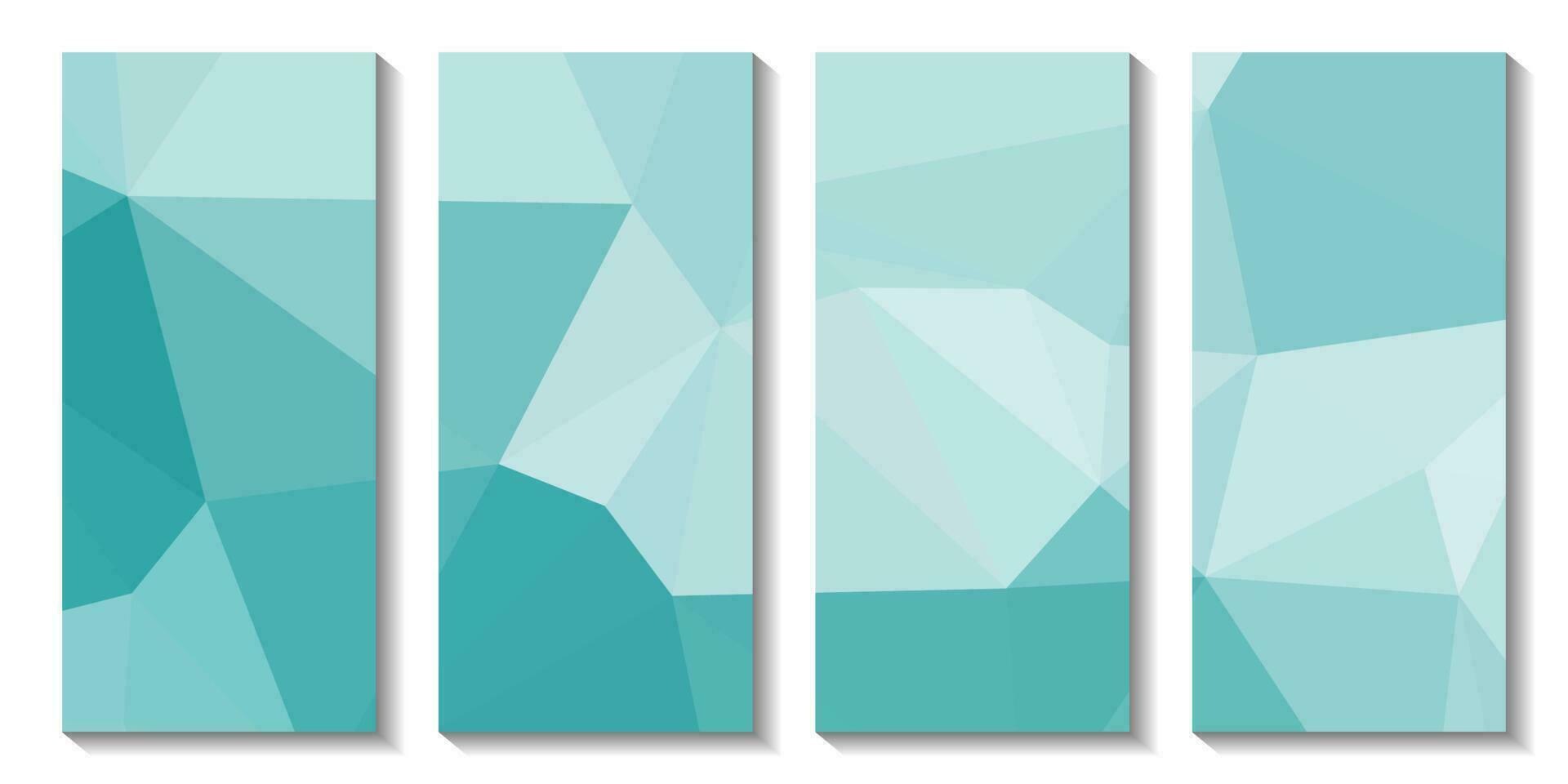 A set of brochures with green background with a triangle design. vector