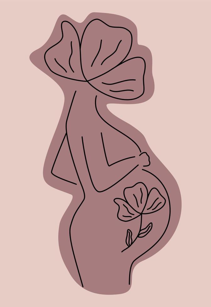 pregnant woman with flower head abstract line art style design conceptual beauty vector illustration