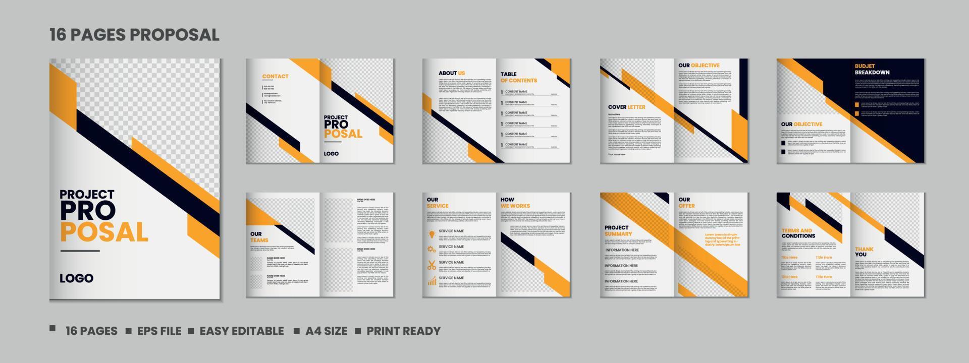16 page business brochure and proposal, company profile, annual report, catalog or multipage magazine template design with mockup vector