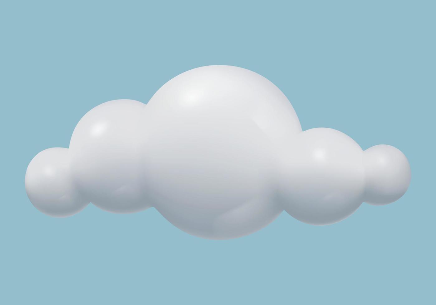 3d white fluffy cloud icon. Realistic glossy plastic three dimensional cute design element on blue sky background. vector