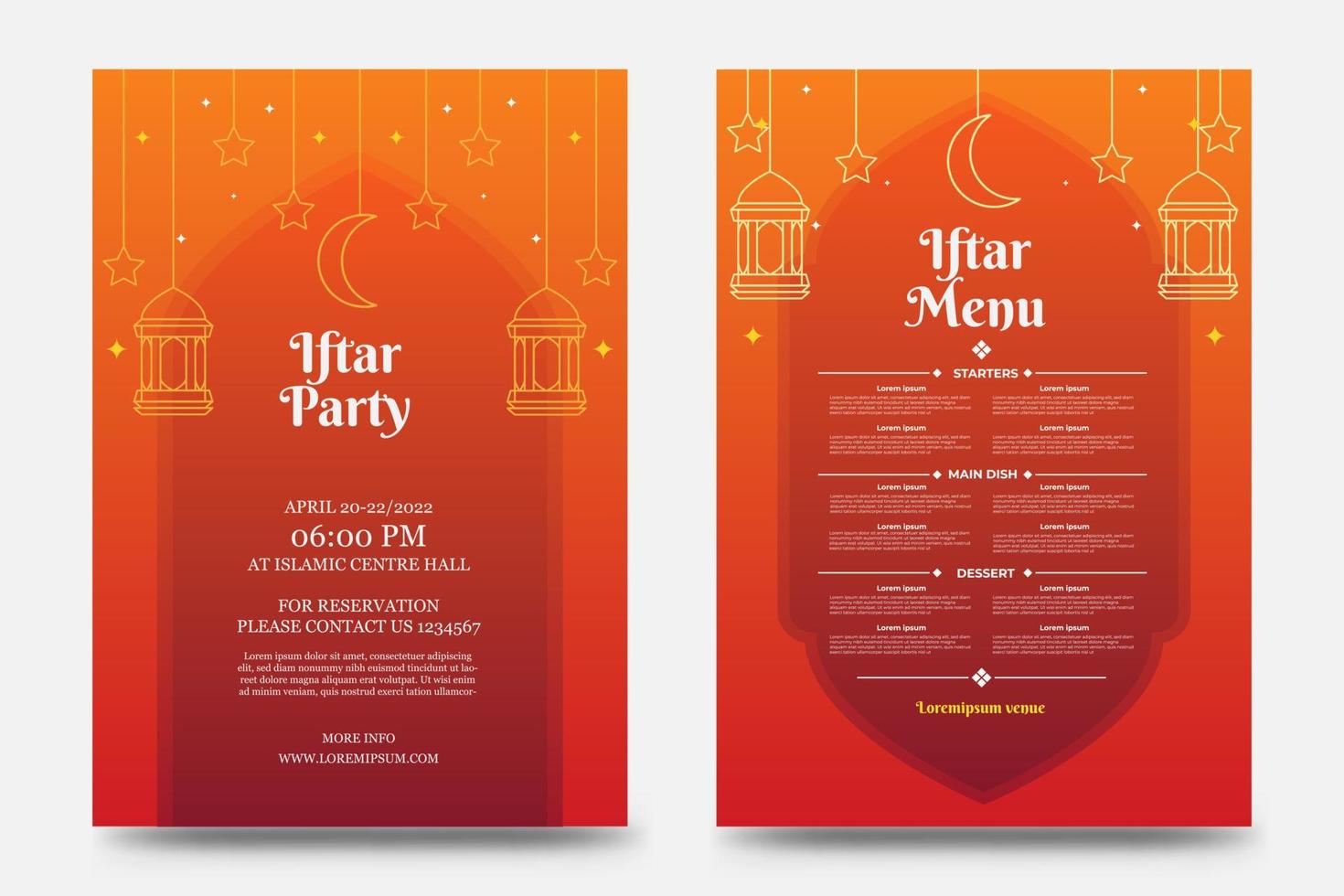 a set of Iftar invitation template. iftar menu. ramadan kareem. vector