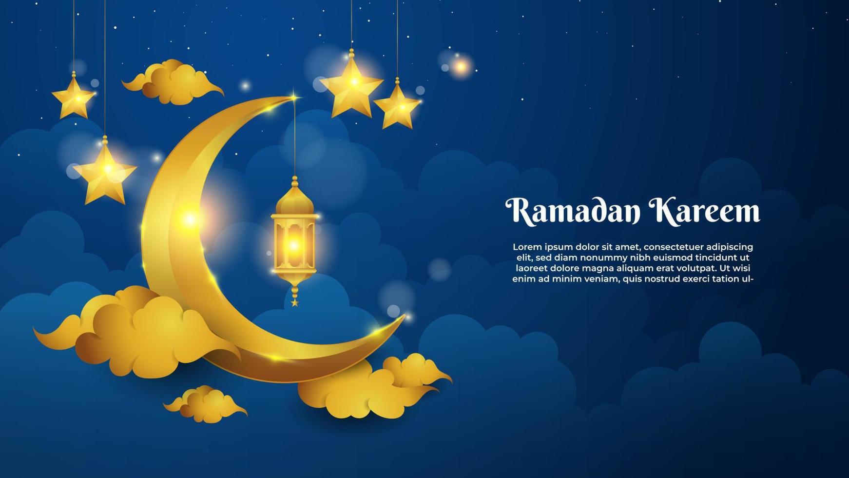 ramadan background with golden crescent moon. sparkling light. prayer times in the month of Ramadan vector