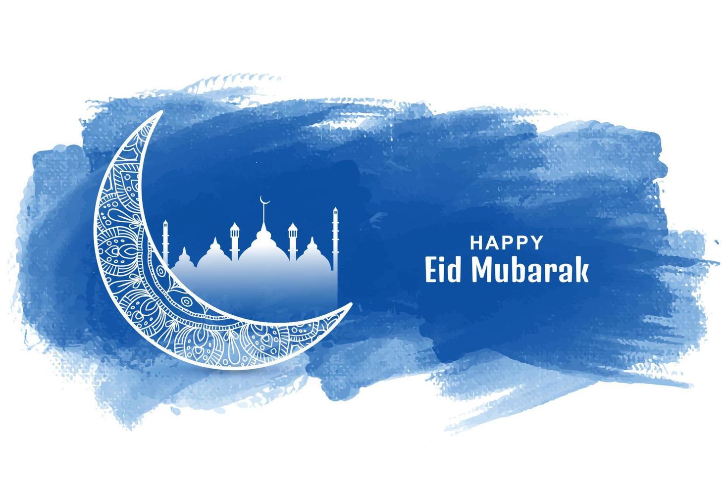 fondo de tarjeta de felicitación de luna y mezquita islámica de eid mubarak vector