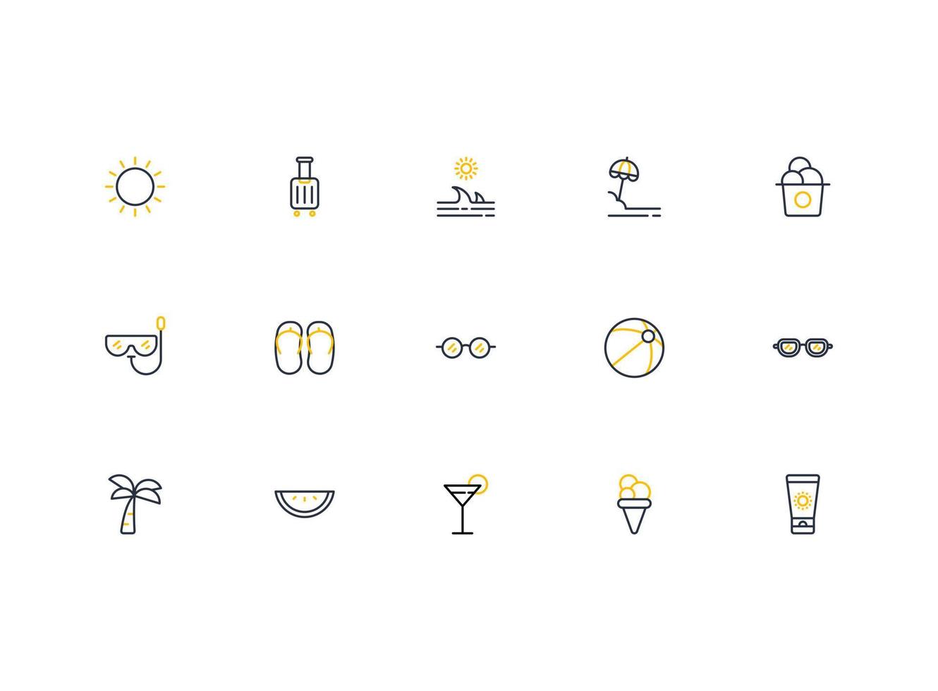 Summer icons. Summer outline icon set. Vector illustration.