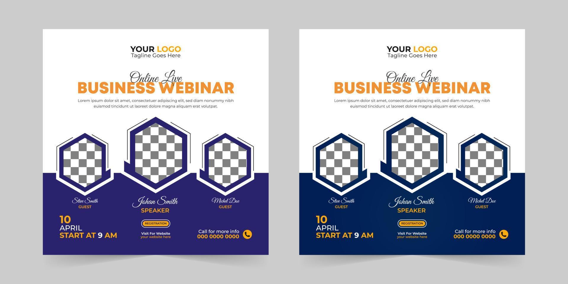 Editable business webinar conference square social media post and digital marketing promotion advertising banner design template vector