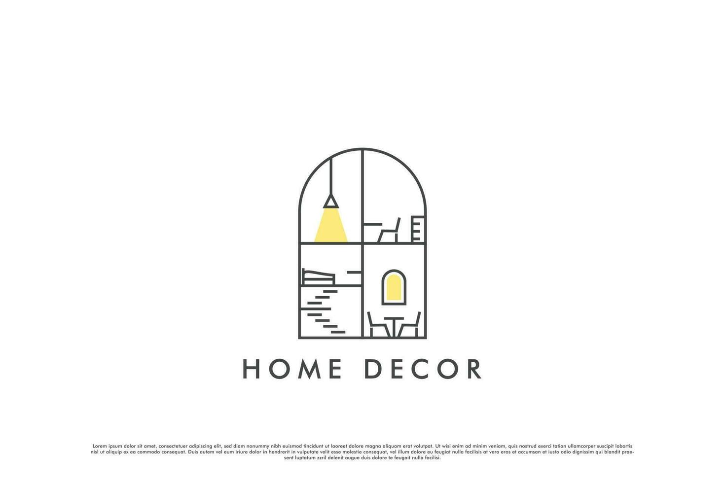 Cozy home decor logo design illustration. Minimalist level home decoration line art idea. House property silhouette household design needs. Simple flat home design. vector