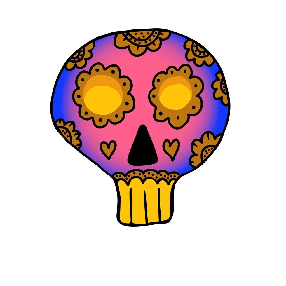 Skull painted with flowers. Vector hand drawn doodle illustration in mexican style.