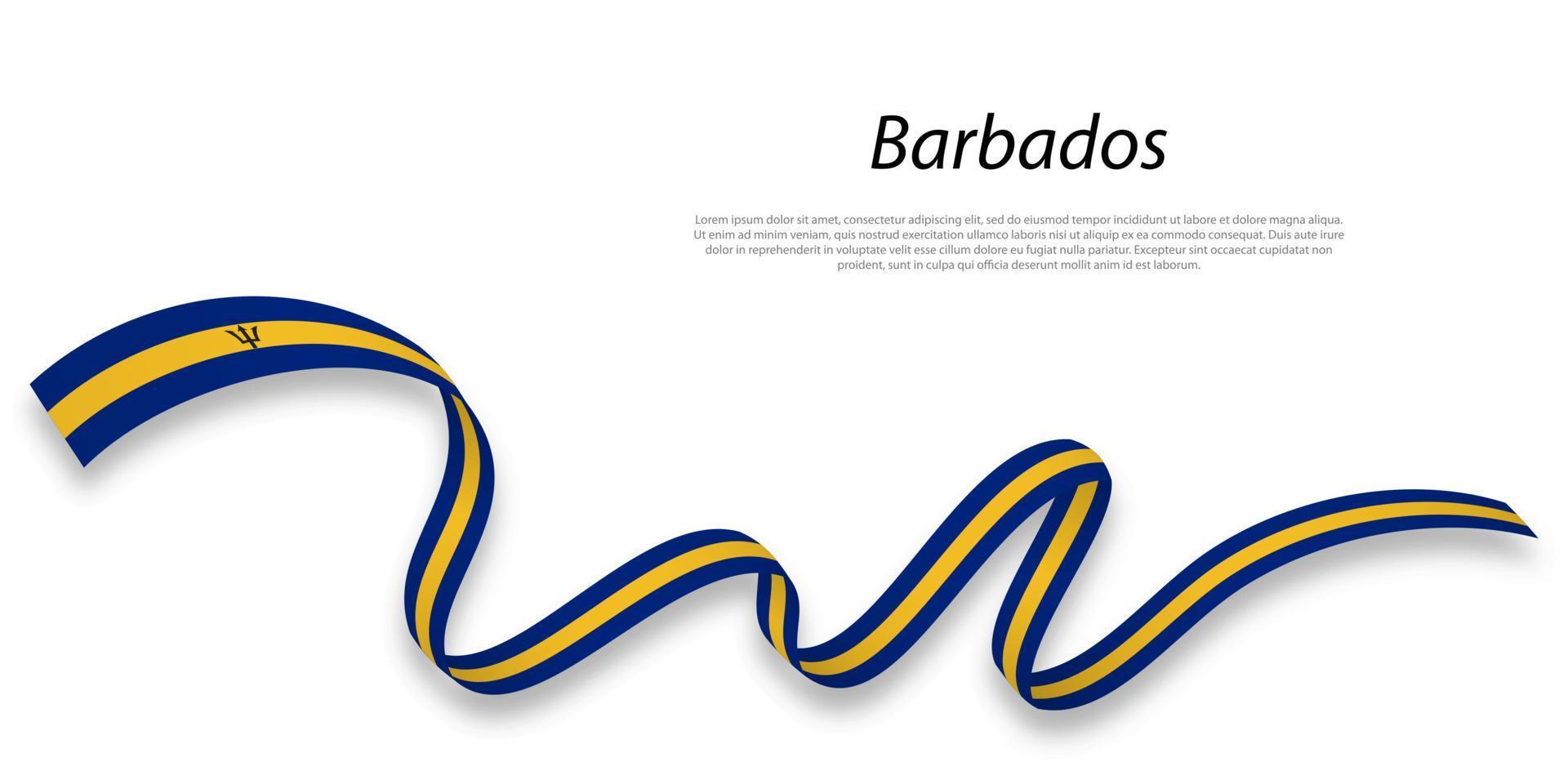 Waving ribbon or banner with flag of Barbados. vector