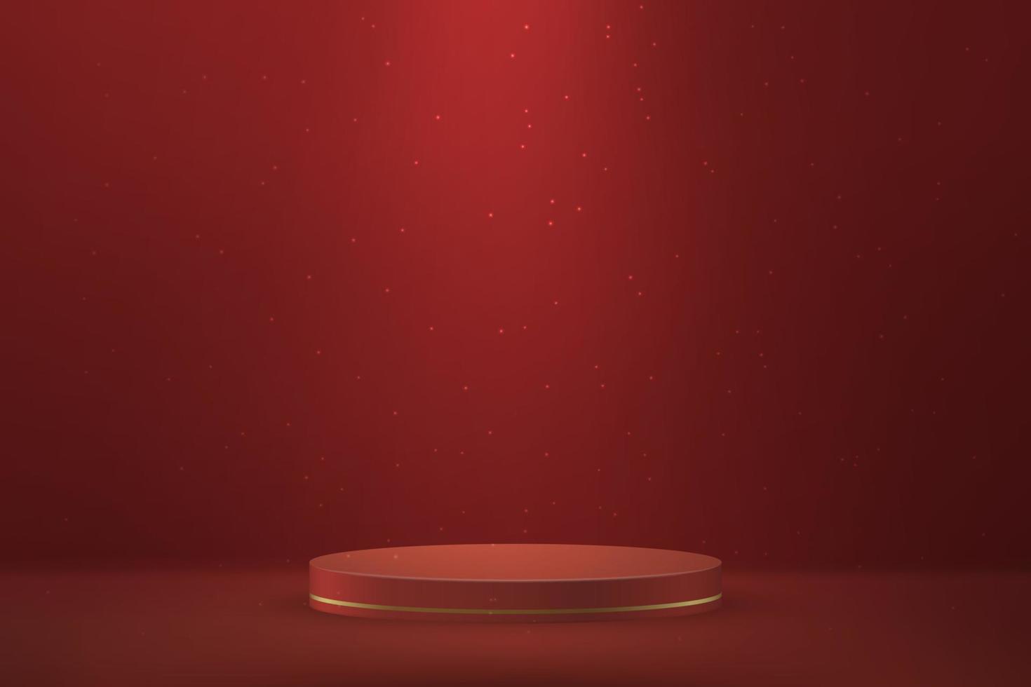 3d realistic podium or pedestal on red luxury background. vector