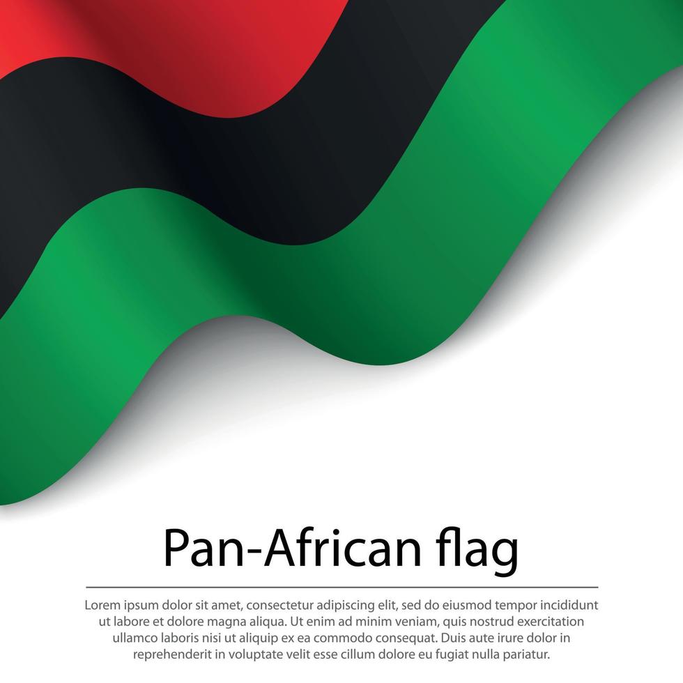 Waving Pan-African flag on white background. Banner or ribbon te vector