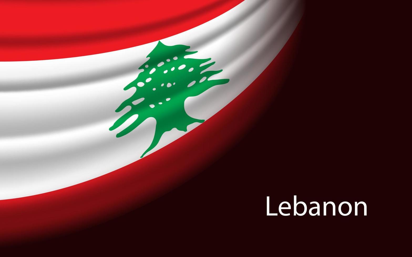 Wave flag of Lebanon on dark background. Banner or ribbon vector