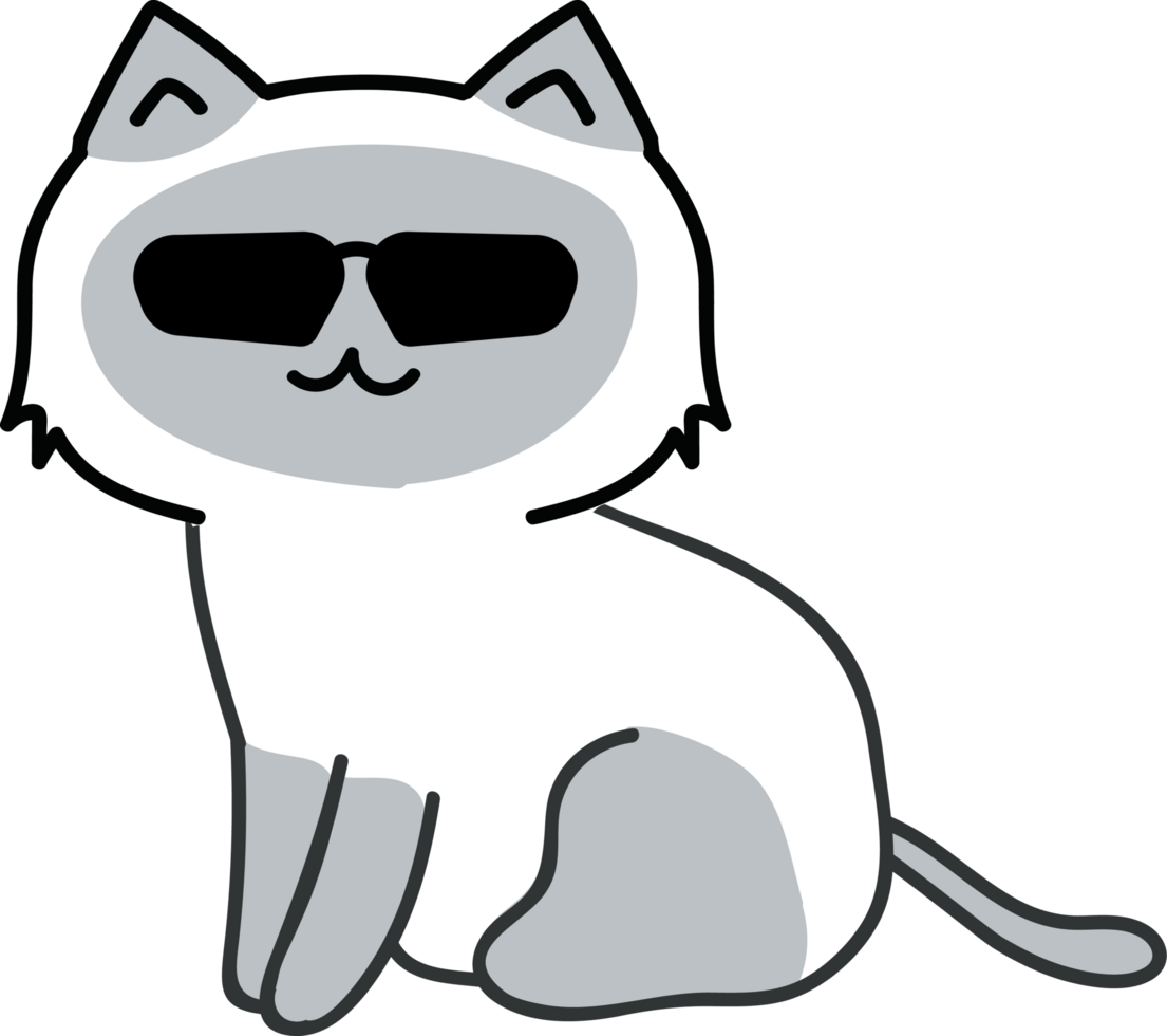 Cat with sunglasses cartoon character crop-out png