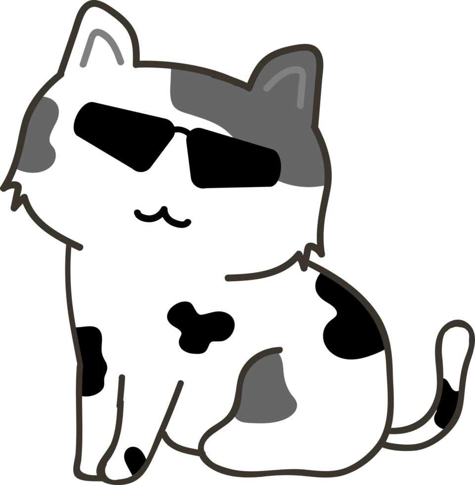 Cat with sunglasses cartoon character crop-out png