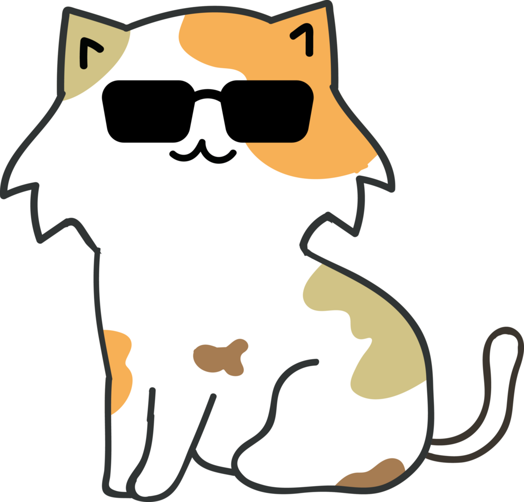 Cat with sunglasses cartoon character crop-out png