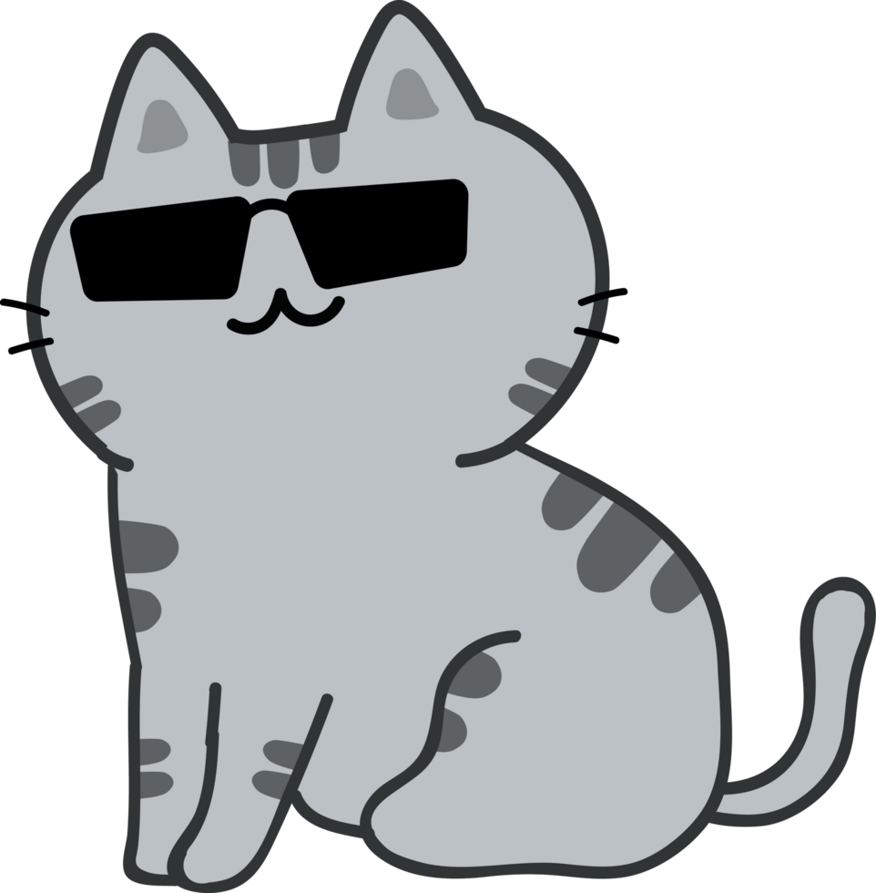 Cat with sunglasses cartoon character crop-out png