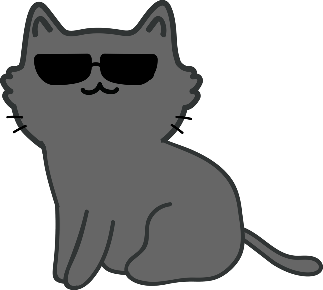 Cat with sunglasses cartoon character crop-out png