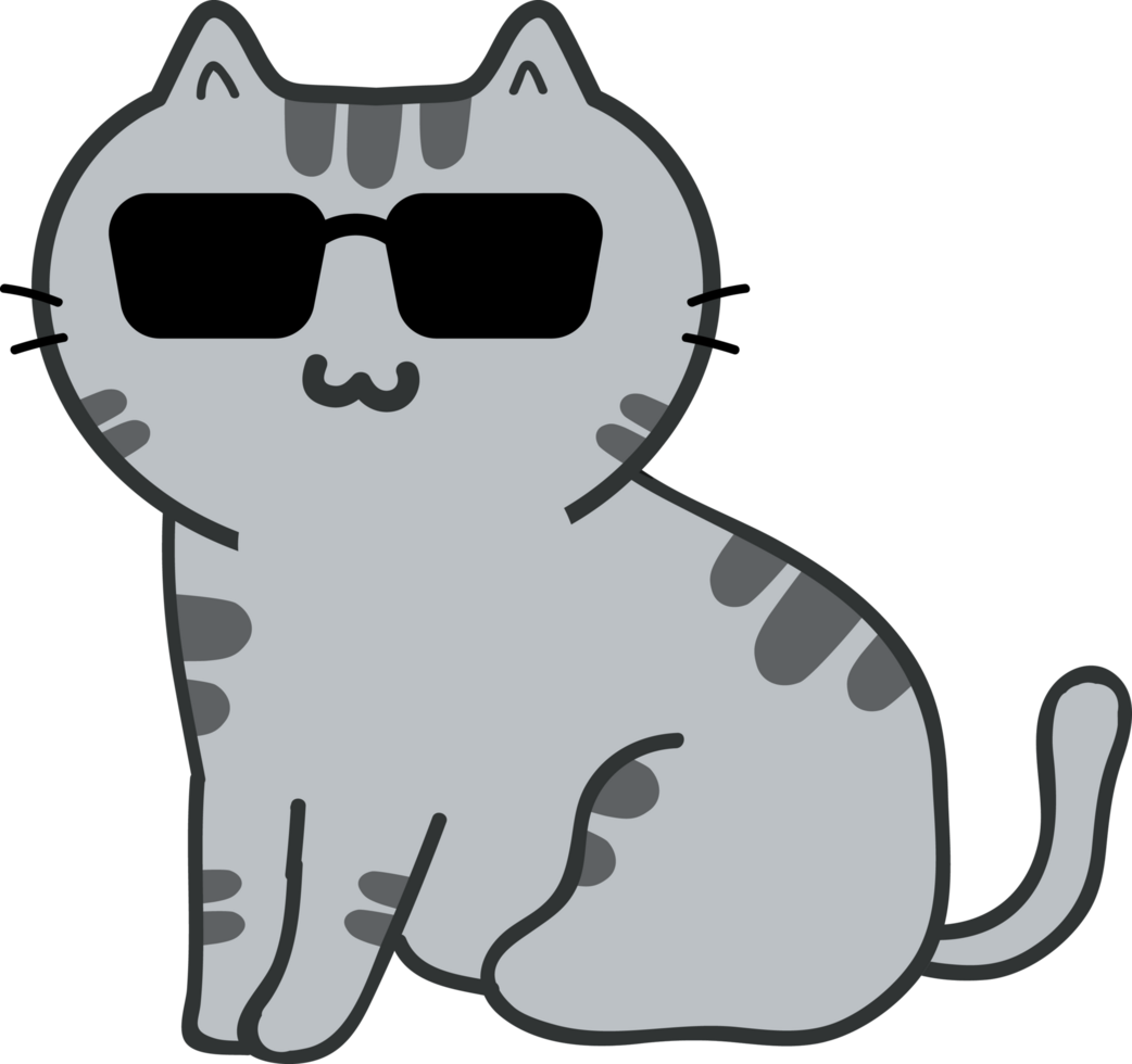 Cat with sunglasses cartoon character crop-out png