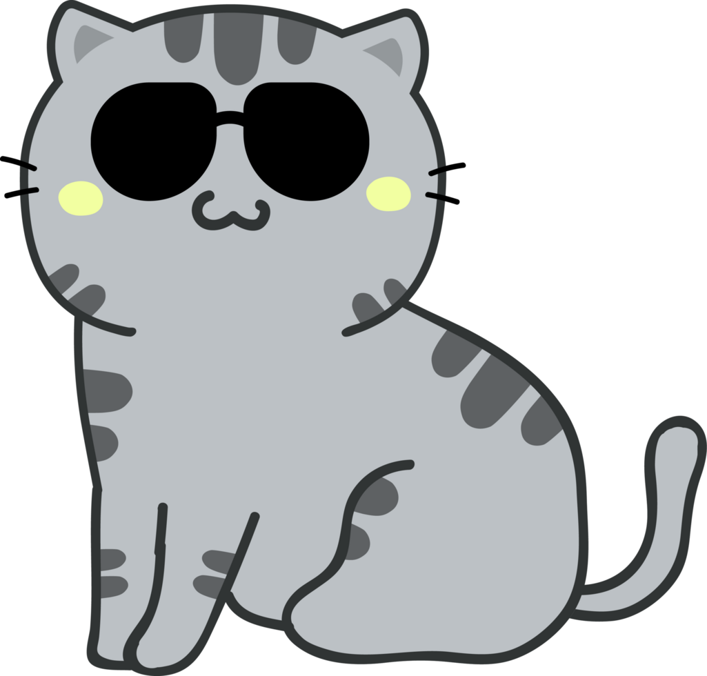 Cat with sunglasses cartoon character crop-out png