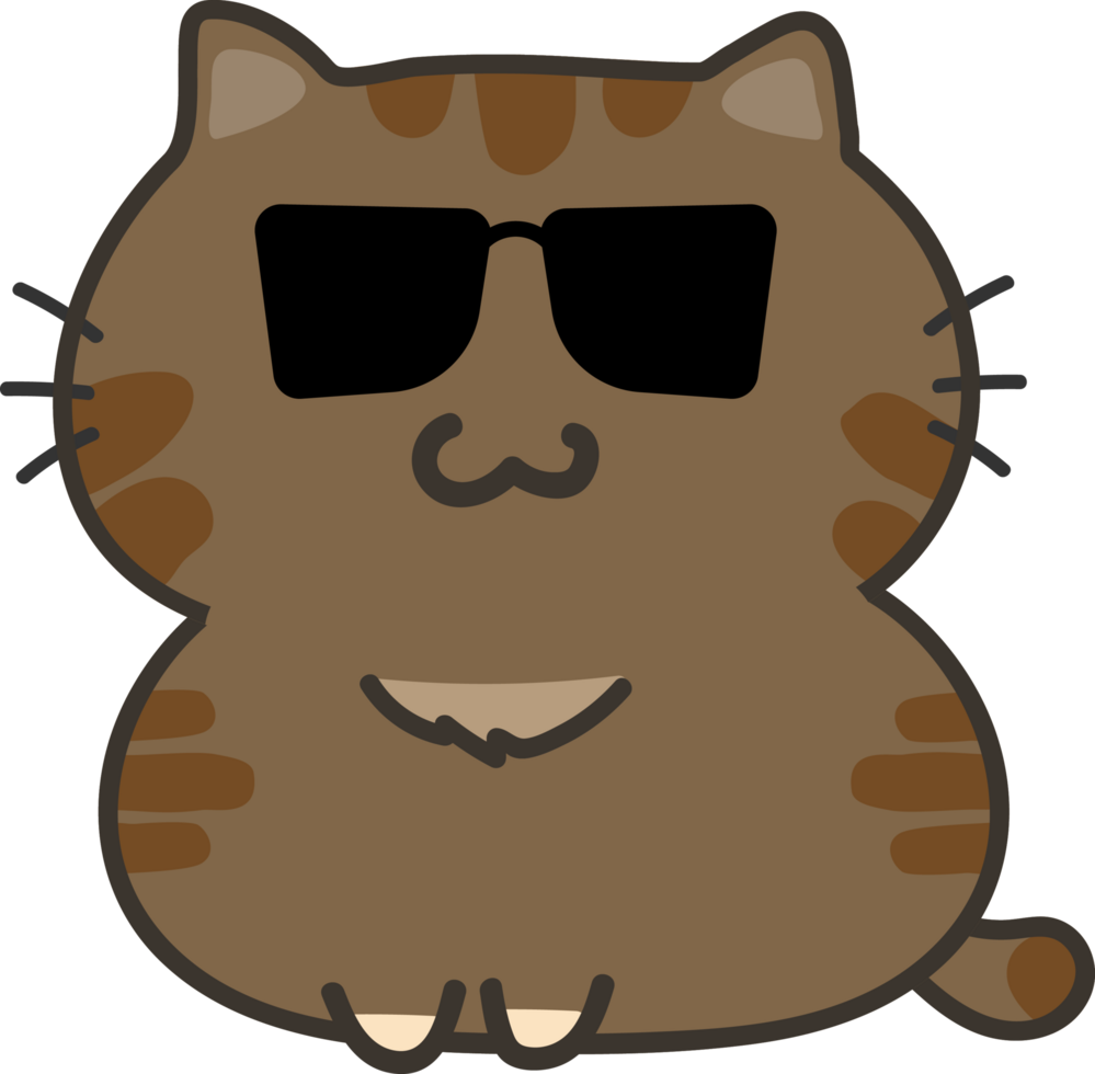 Cat with sunglasses cartoon character crop-out png