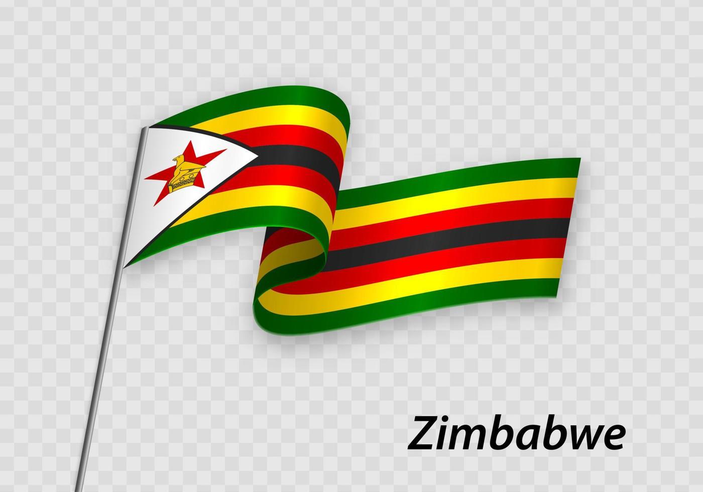 Waving flag of Zimbabwe on flagpole. Template for independence d vector