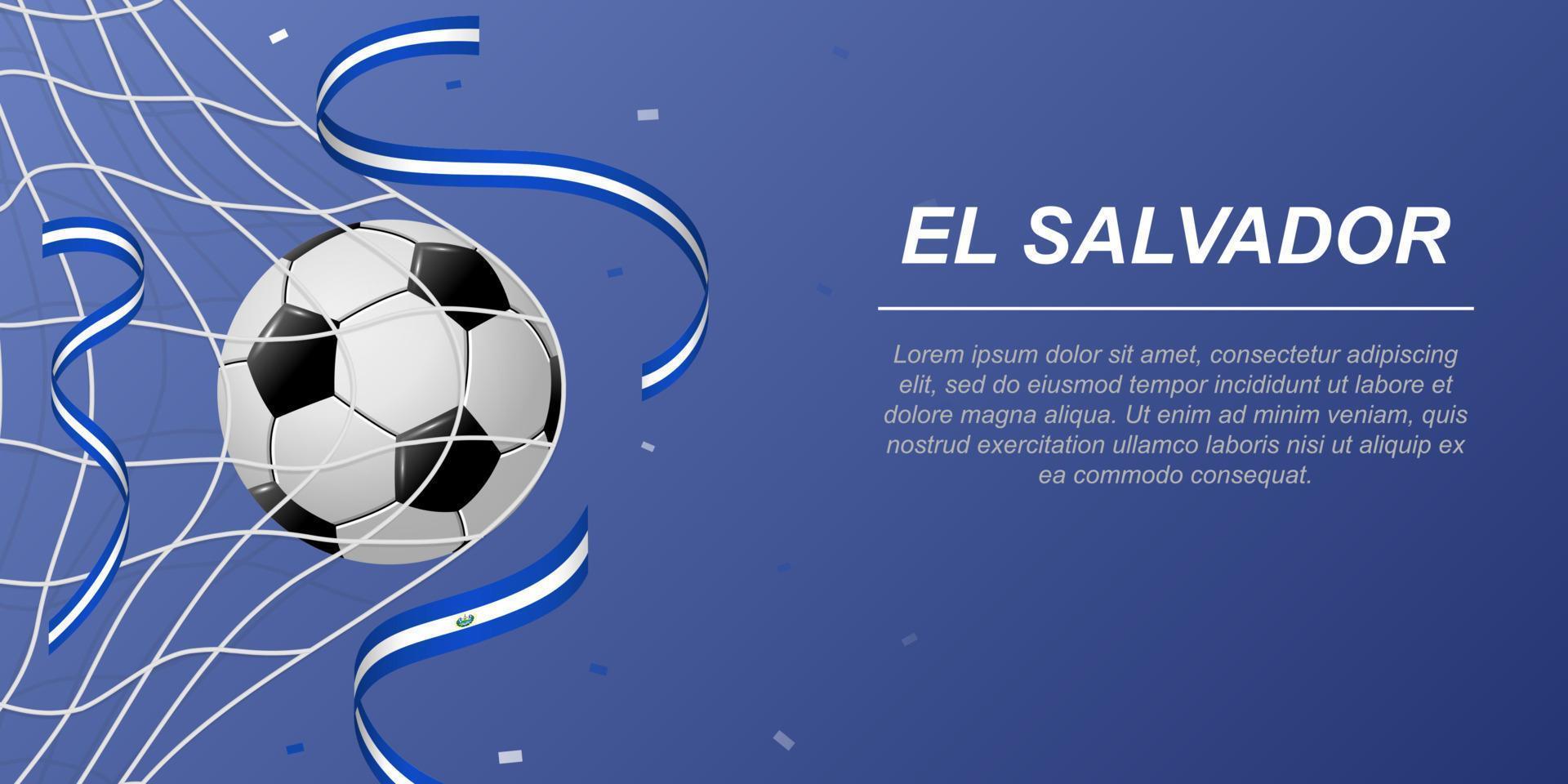 Soccer background with flying ribbons in colors of the flag of El Salvador vector