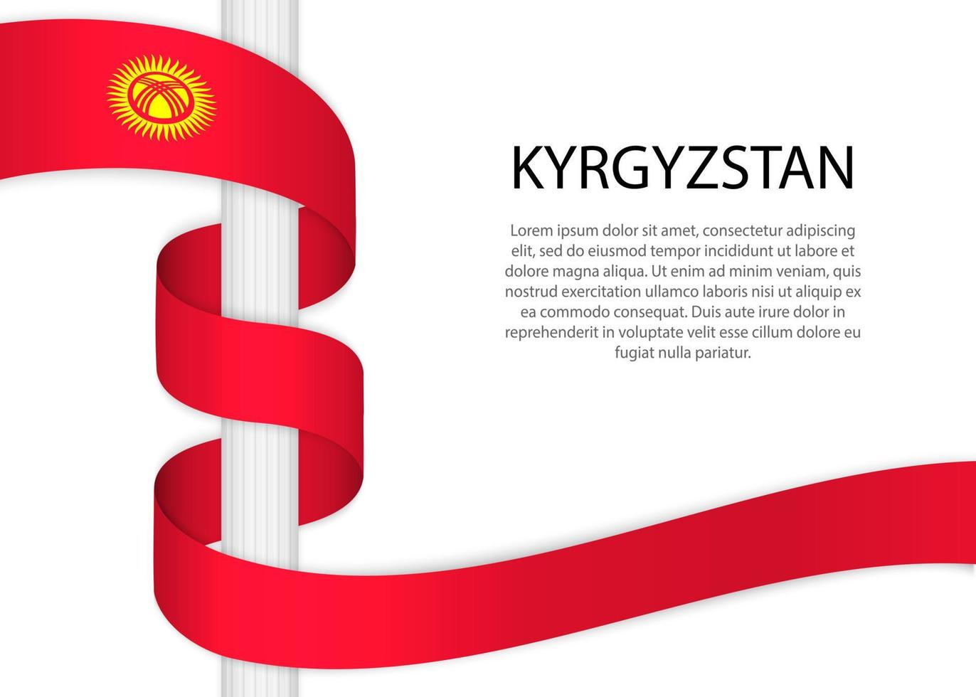 Waving ribbon on pole with flag of Kyrgyzstan. Template for inde vector
