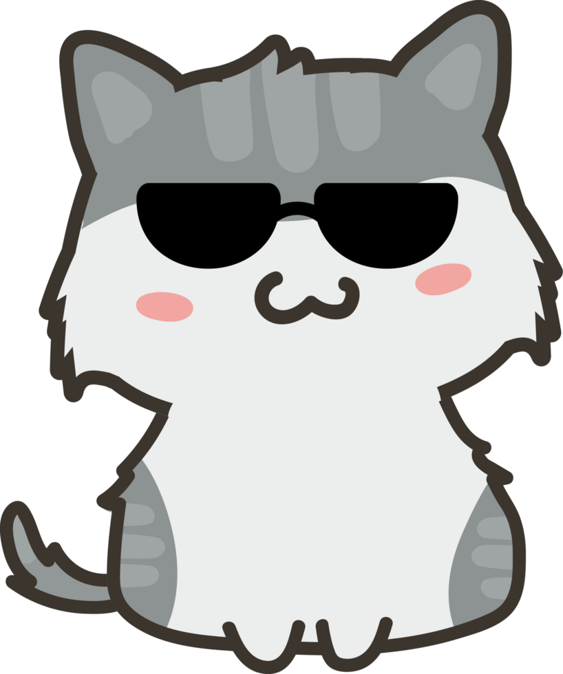 Cat with sunglasses cartoon character crop-out png