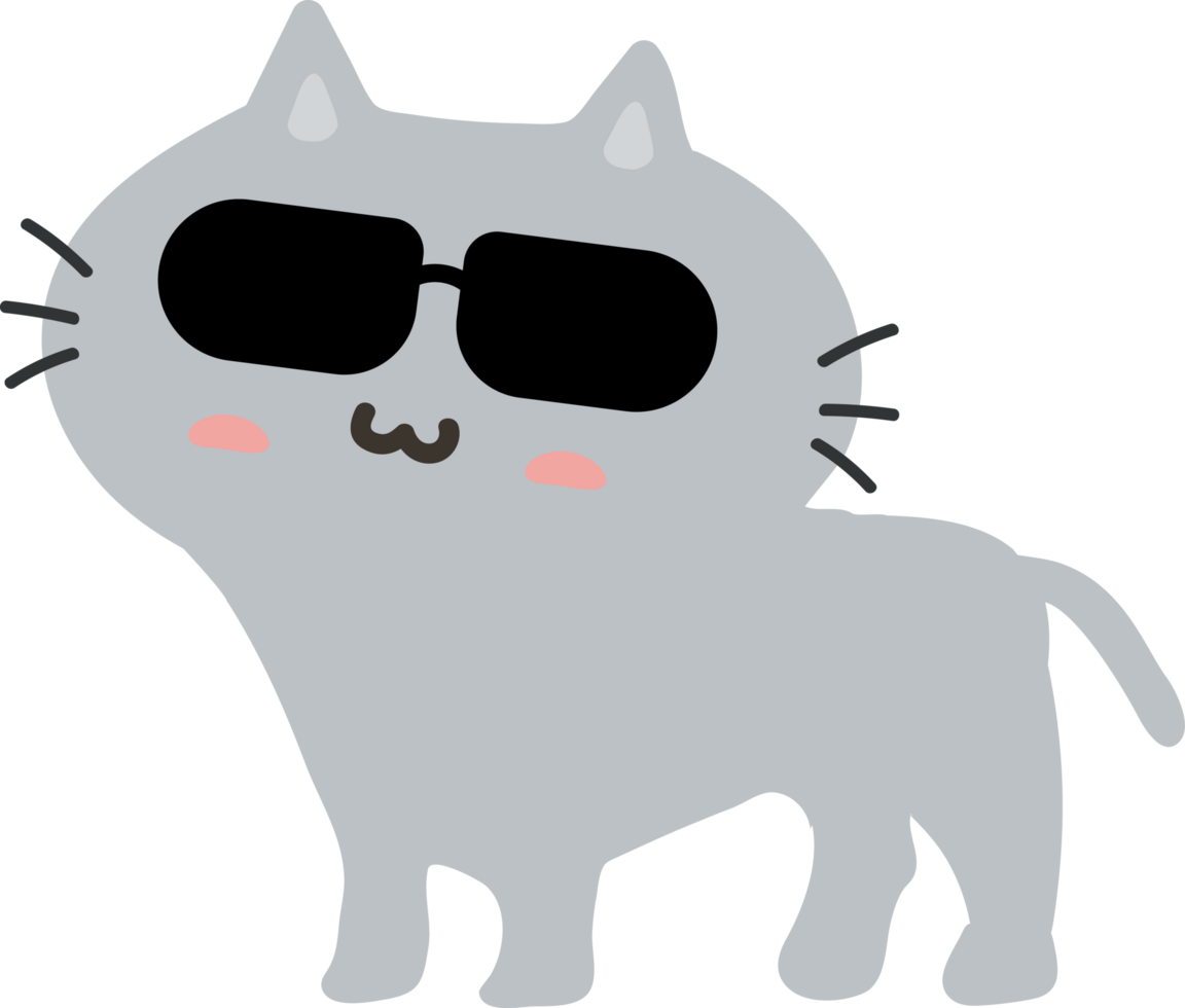 Cat with sunglasses cartoon character crop-out png