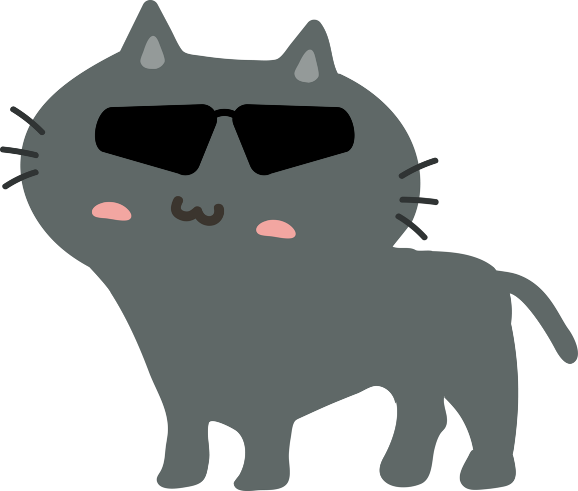 Cat with sunglasses cartoon character crop-out png