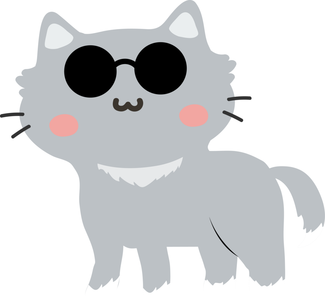 Cat with sunglasses cartoon character crop-out png