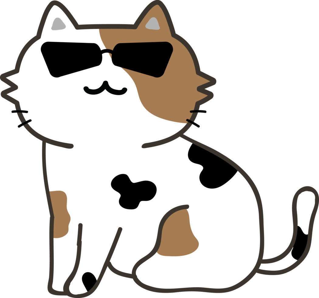 Cat with sunglasses cartoon character crop-out png