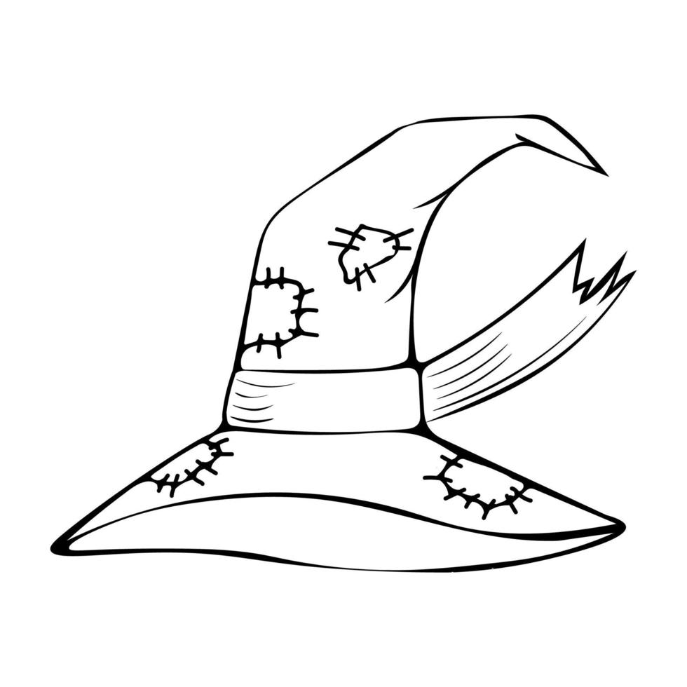 Vector illustration of a hand-drawn witch hat with patches.