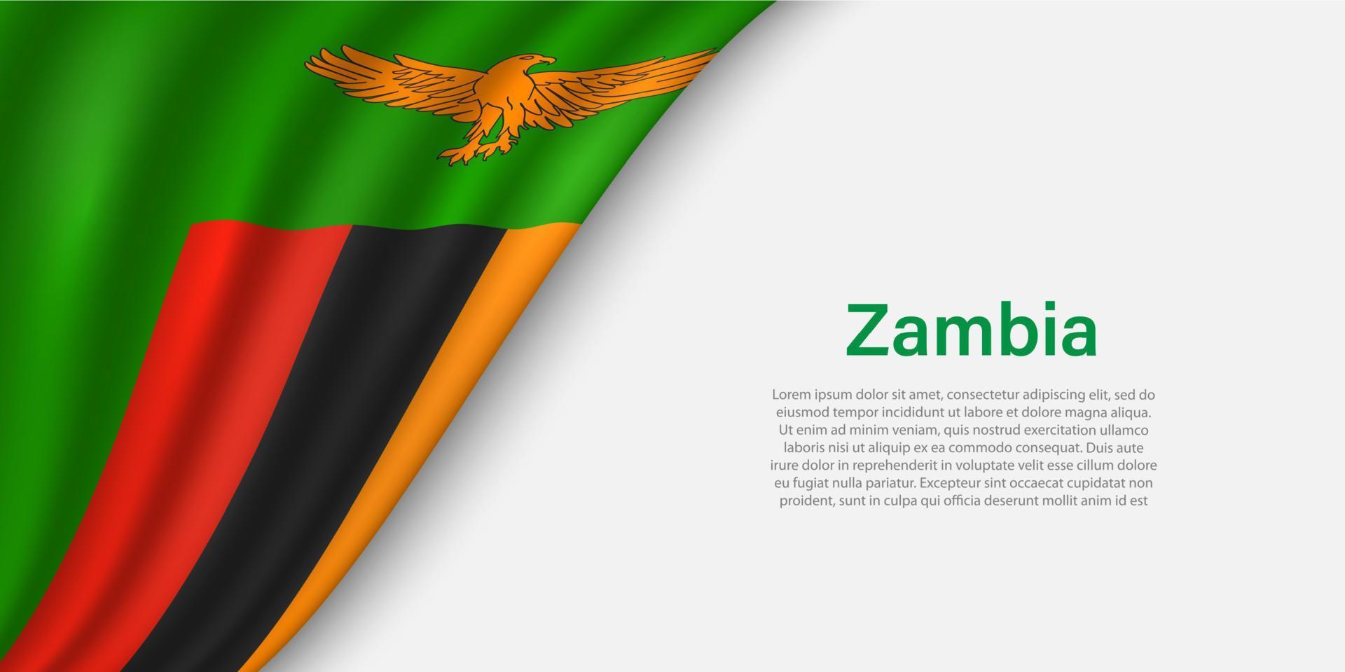 Wave flag of Zambia on white background. vector